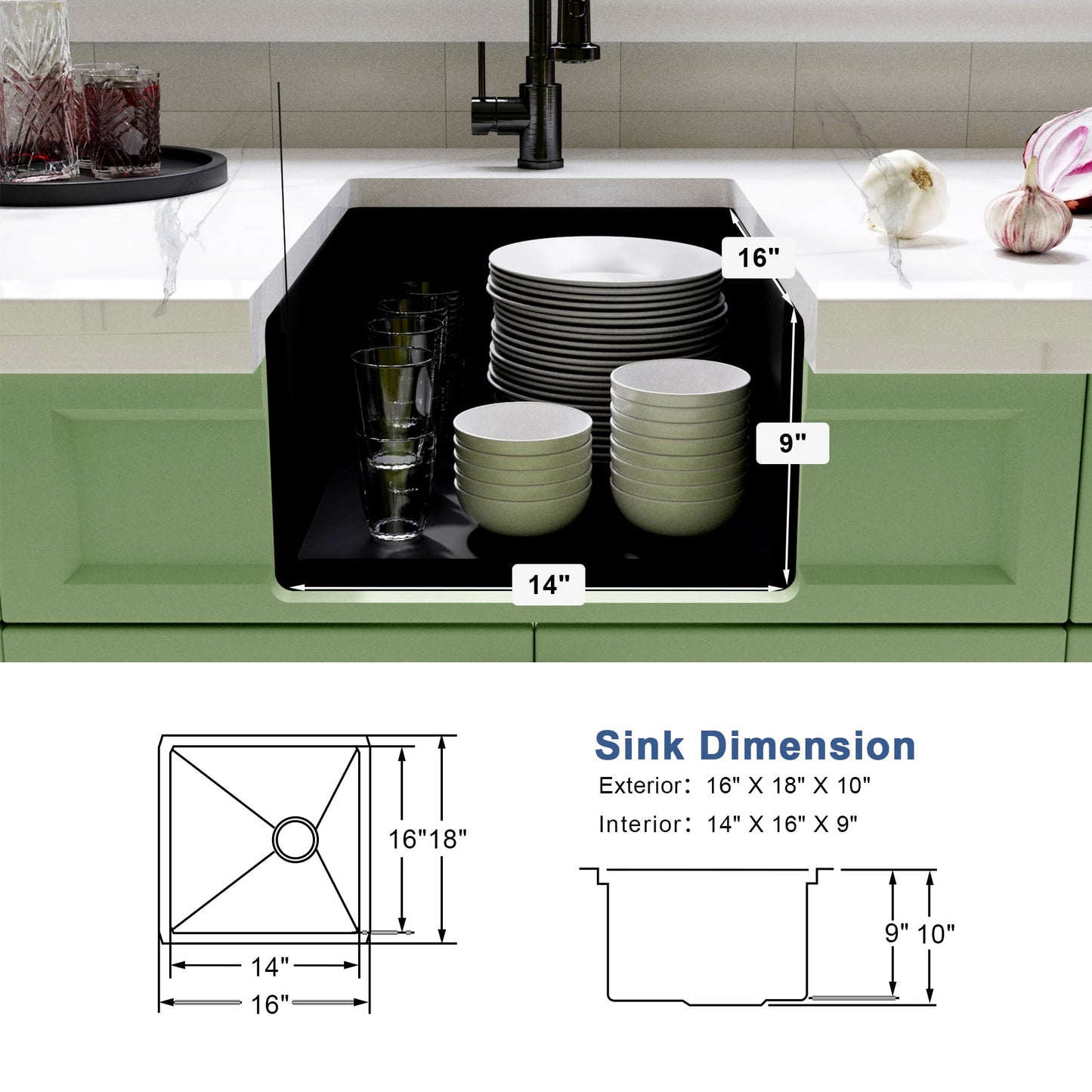 Lonsince Black Bar Sink Undermount,Small Bar & Prep Sinks,16 Gauge Stainless Steel Bar Sink with Workstation for Wet Bar Area,Special Offset Drain Design (16" X 18")