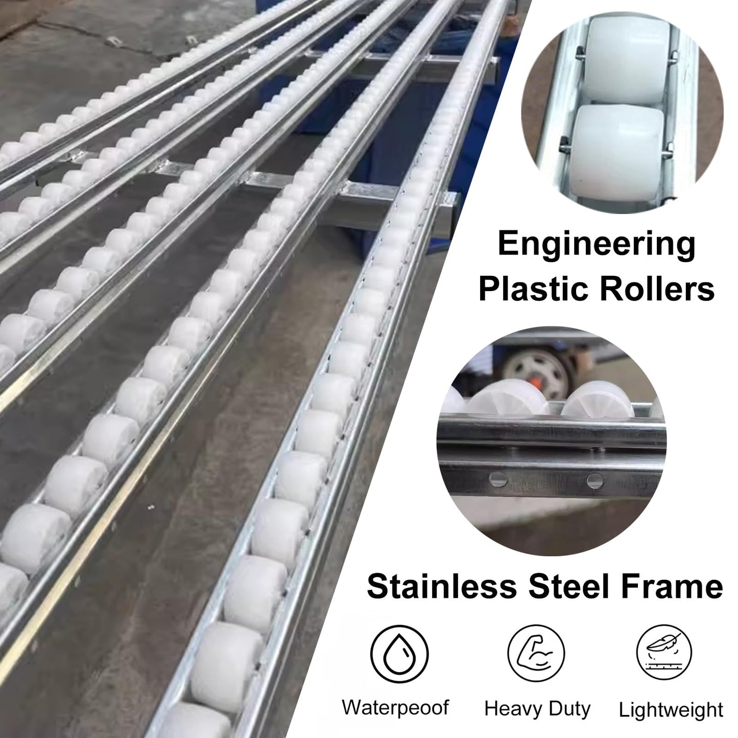 KYQFCJV Conveyor Roller Adjustable Stainless Steel Conveyor Roller Stand with Pulley Belt Unpowered 600/500/400mm Roller Line 24" Wide 14ft Long - Ideal for Material Handling