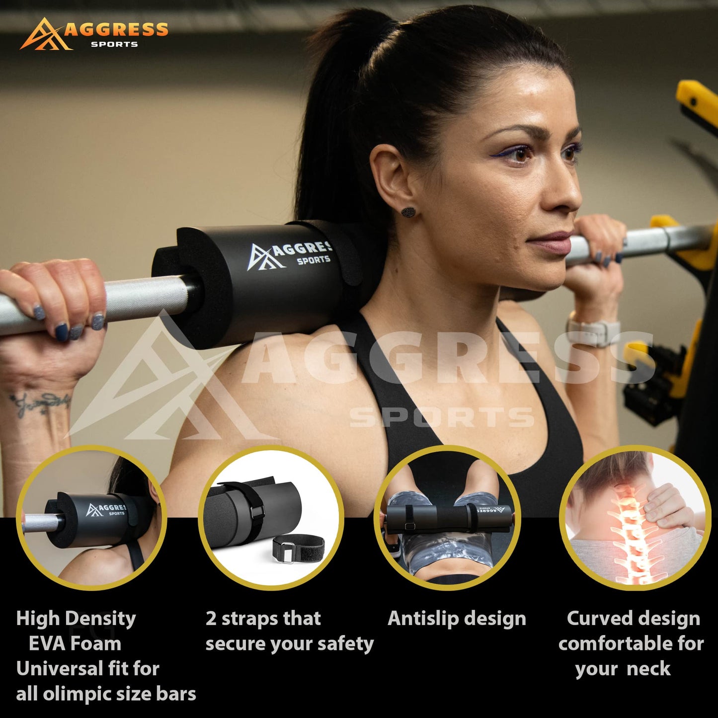 Premium Barbell Pad Set – Hip Thrust Pad & Squat Pad for Barbell Training – Gym Bar Pad Kit with Ankle Straps, Resistance Bands – Gym Equipment for Women