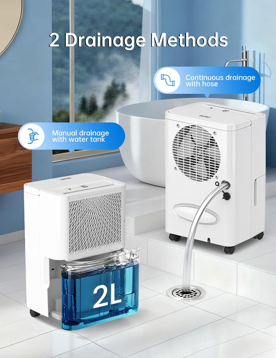 HUMSURE 2500 Sq. Ft 30 Pints Dehumidifier Equipped With Drainage Hose, Automatic Defrosting, for Basement, Home, Bathroom, Bedroom,24-Hour Timer Function