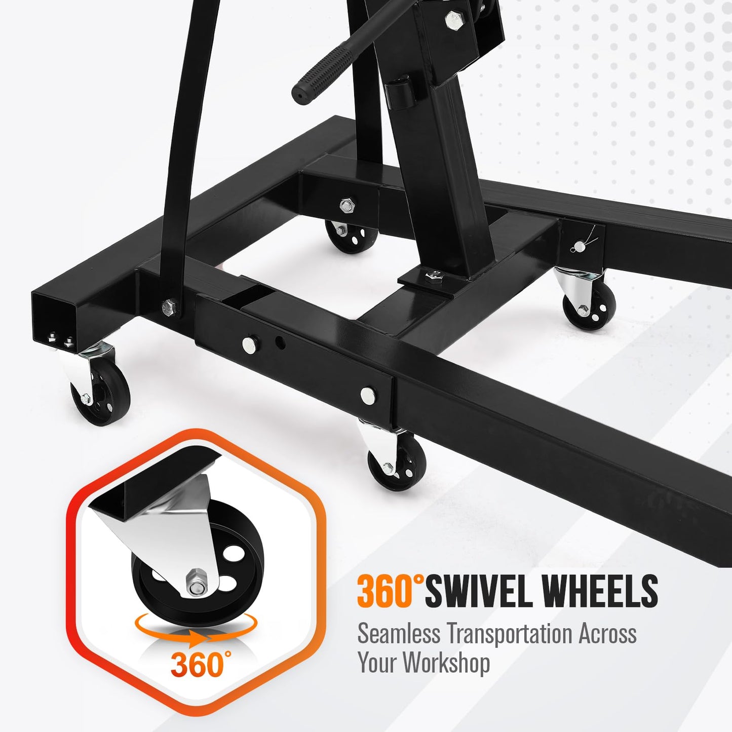 2 Ton Folding Engine Crane, 4400 Lbs Hydraulic Cherry Picker, Engine Hoist with 6 Casters and Telescopic Boom for Garage, Workshop and Warehouse Lifting, Heavy-Duty, Black