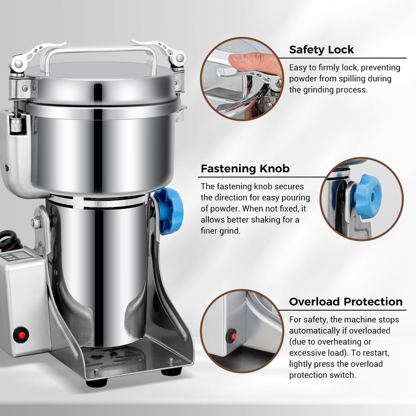 LEEVOT Grain Mill Grinder, 750g Commercial Spice Grinder Electric 2000W Stainless Steel Pulverizer Dry Grinder for Grinding Wheat, Oats, Corn, Pepper, and Coffee Beans – Grinder for Kitchen.