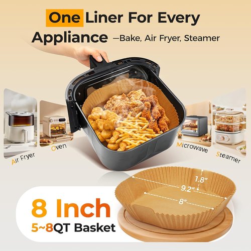 Air Fryer Liners - 500 Pcs Unbleached Parchment Paper | 8" Square Non-Stick & Leakproof Baking Sheets