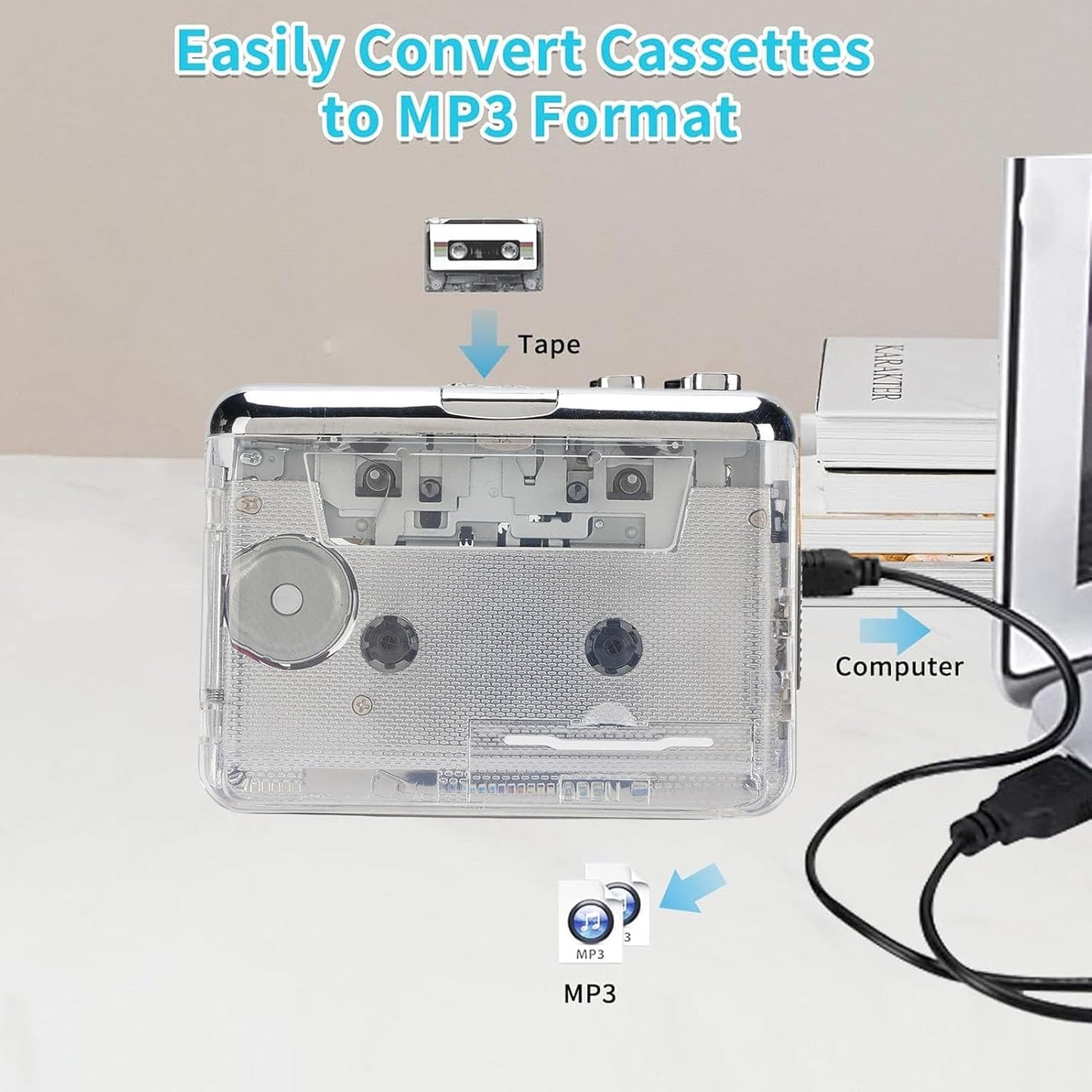 Cassette Cassette Cassette MP3 3.5mm Portable Tape Player, Stereo Surround Sound Tape Player, USB to Converter