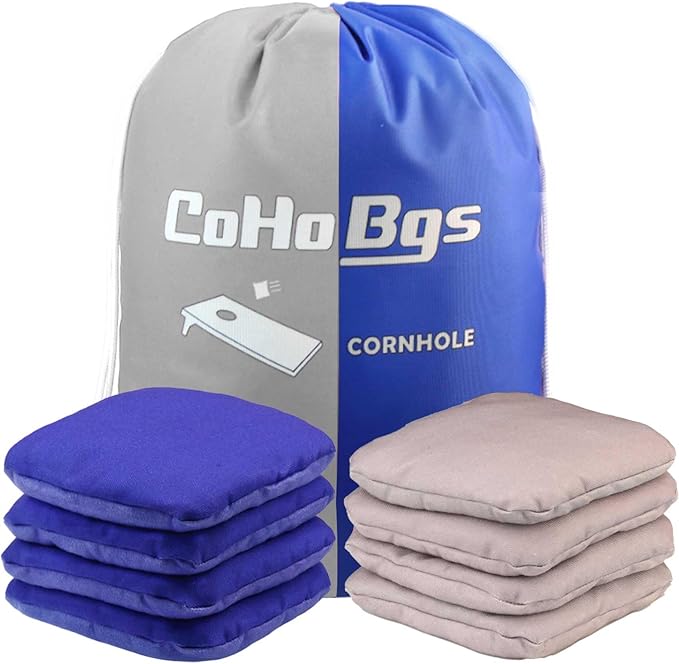 CoHoBgs Corn Hole Bags Set 8, Professional Cornhole Bags Dual-Sided Slick & Stick Resin Filled Suede and Duck Canvas Bean Bag for Cornhole Game Includes Carry Case