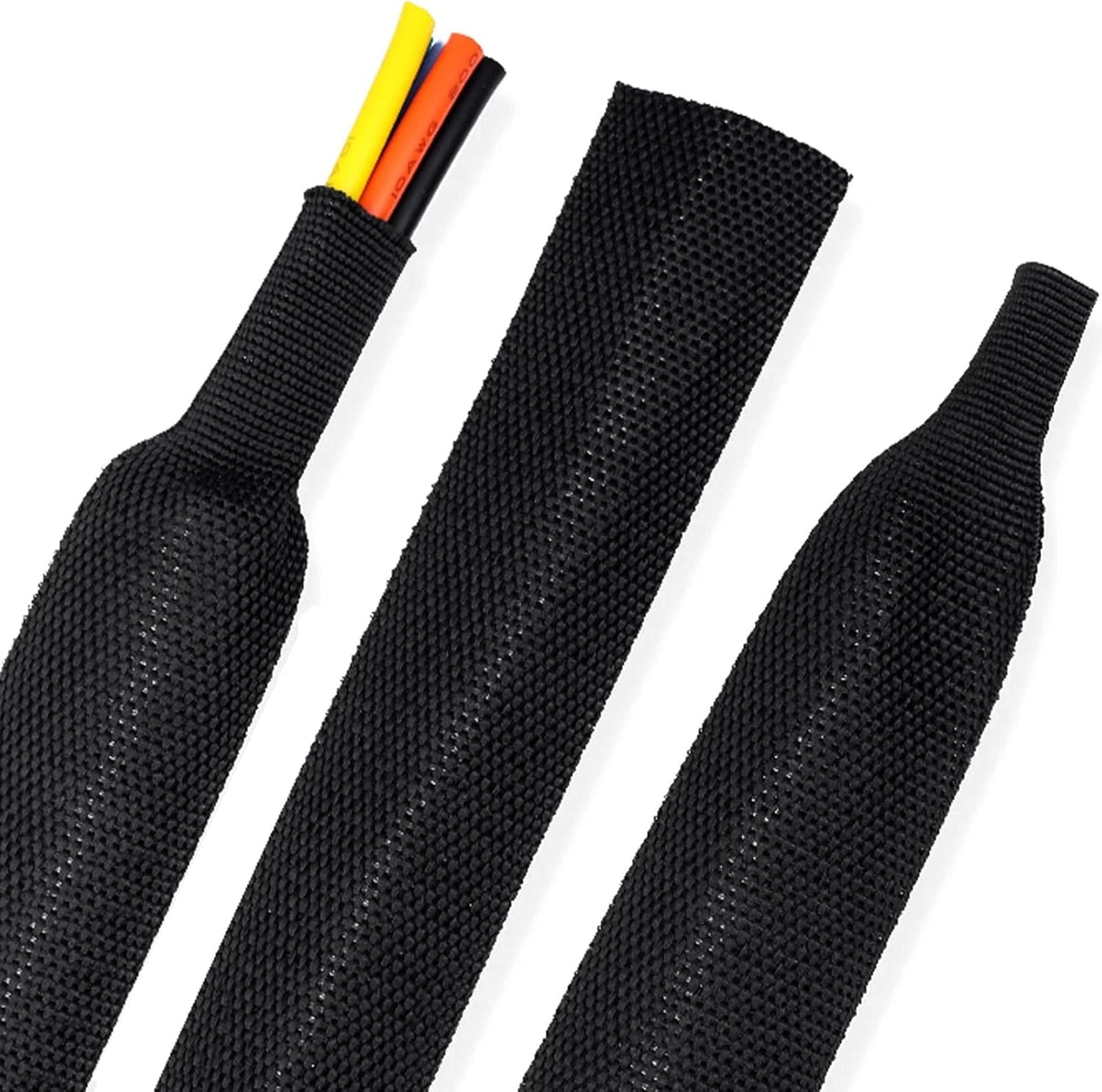 Tsmhisd 2:1Heat (1/2"-12ft) Shrink Wire Loom Braided Cable Sleeves,Heat Resistant Fabric Woven Shrink Tubing Wiring