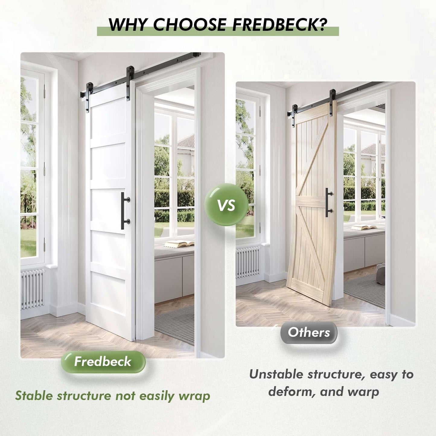 Fredbeck 48x84 inch White Barn Door with 8FT Sliding Door Hardware Kit Included & Handle,MDF,Solid PVC Surface,DIY Assembly,5-Panel,Fit 45in-47in Opening