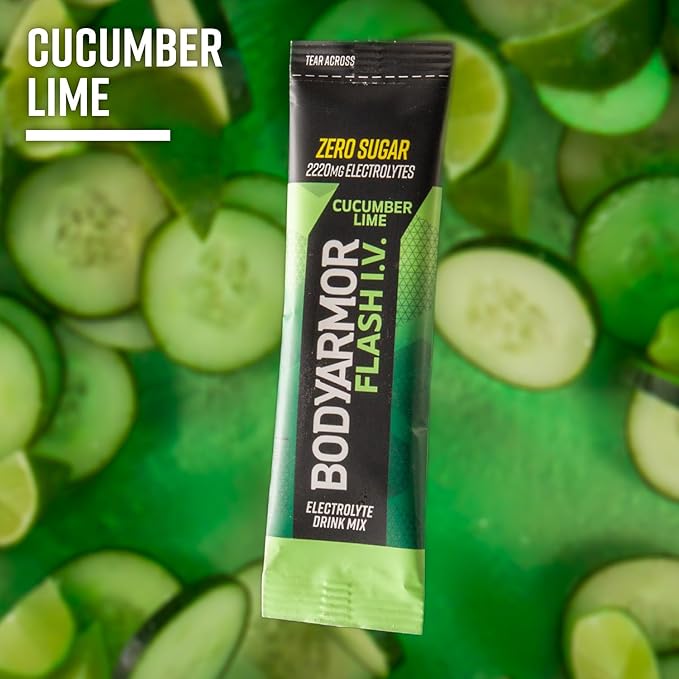 BODYARMOR Flash IV Electrolyte Packets, Cucumber Lime - Zero Sugar Drink Mix, Single Serve Packs, Coconut Water Powder (6 Count)