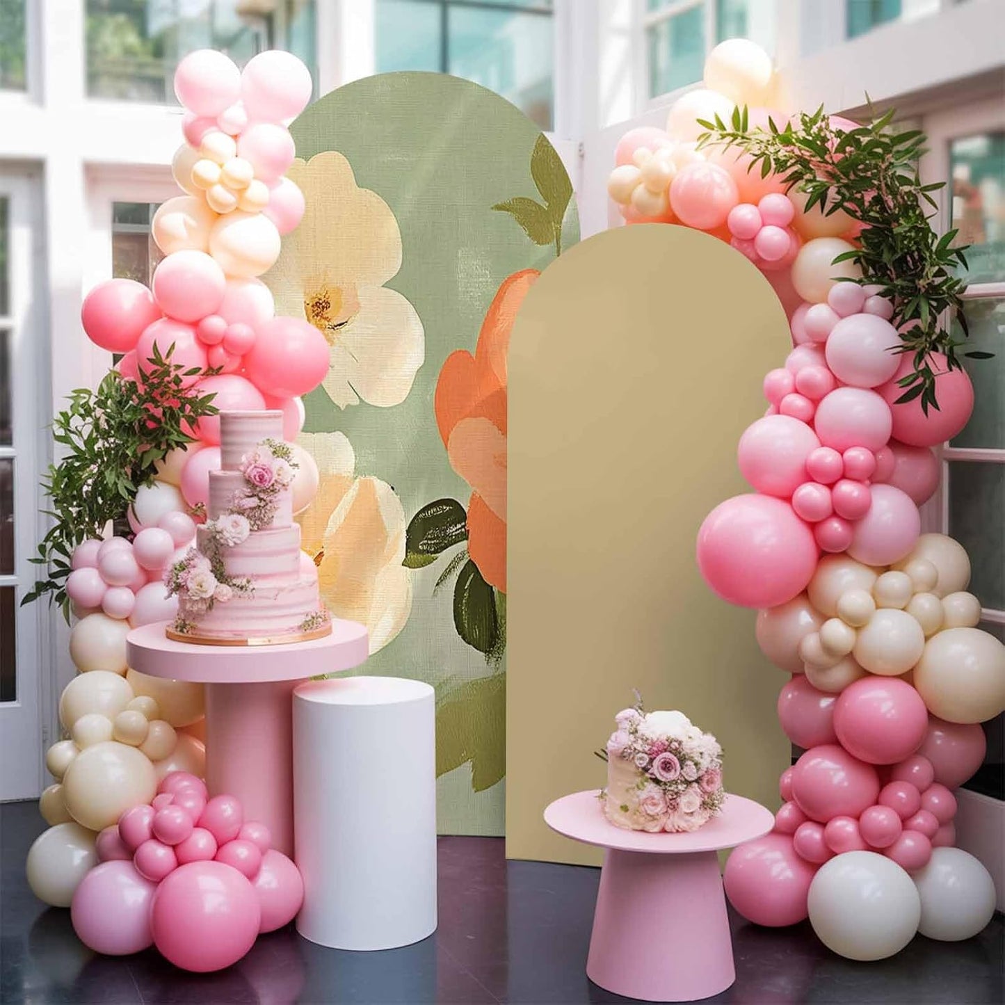 Jnbasdffb 6 Pink Flowers Wedding Arch Cover, Stretchy Spandex Arch Backdrop Stand Covers FT, Pastoral Botanical Retro