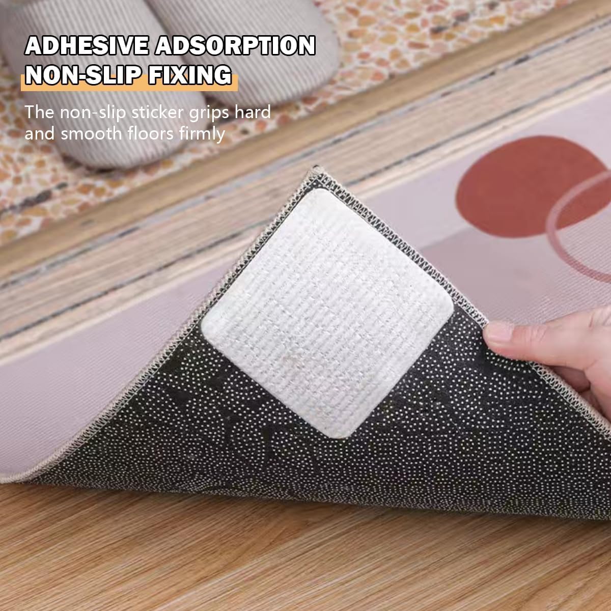 Skiennix Non-Slip Rug Pad Grippers - Double-Sided Carpet Corner Stickers for Hardwood Floors | 4PCS Set