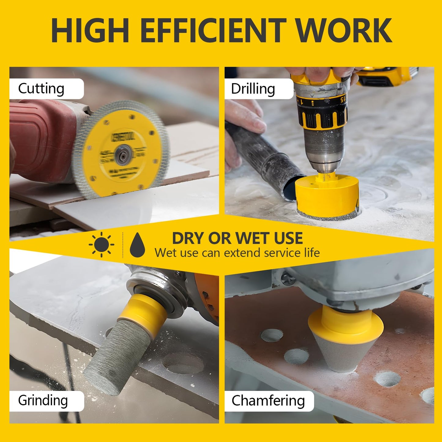 Upgrade 15PCS Diamond Tile Hole Saw Kit: Tile Drill Bits 5/8-11 6/6/8/20/25/35/50/75/100mm, Finger Bit/Chamfer Bit/Cutting Disc/SDS Adapter, Diamond Core Drill Bits Set, Ceramic Tile Porcelain Granite