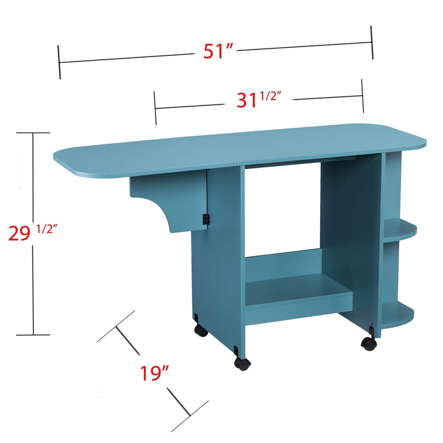 SEI Furniture - Stradville Expandable Rolling Sewing Table Craft Station - Turquoise - Transitional Design, Blue Finish - Ideal for Living Room, Bedroom (HZ8665)