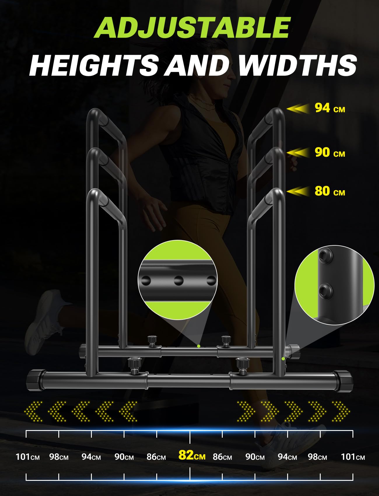 YOLEO Adjustable Dip Bar- 1100lbs Dip Station Portable Functional Fitness Bar with Safety Connector, Heavy Duty Dip Stand Body Press Bar Parallette Exercise Bar Workout Equalizer for Calisthenics