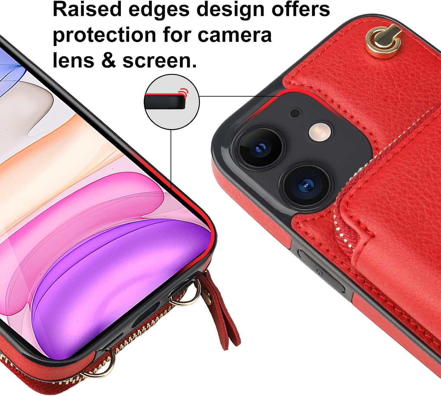 Bocasal 11, 6.1 Inch Crossbody Wallet Case for iPhone RFID Blocking Leather Purse Case with Card Holder, Protective
