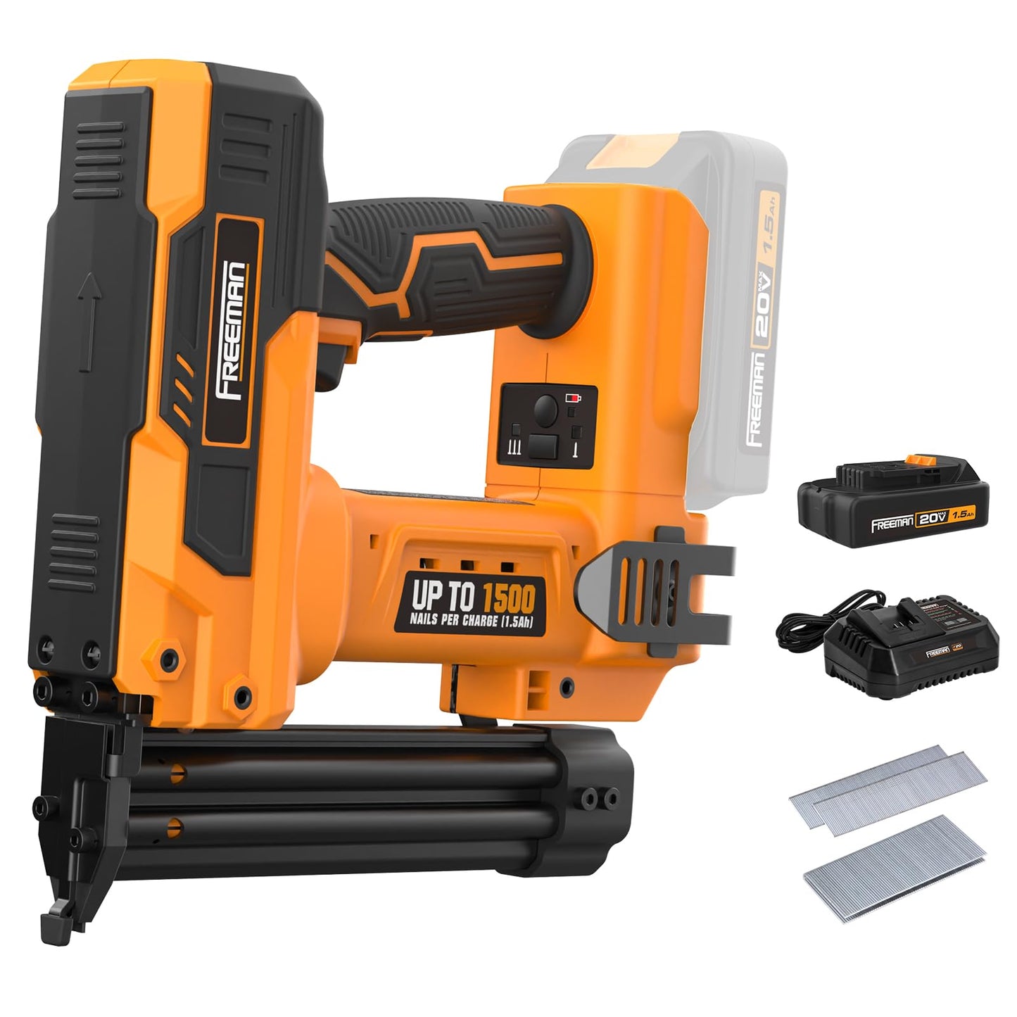 Freeman F20 20V Cordless 2-in-1 18-Gauge Nailer/Stapler | 1-1/4" Nails & Staples | 1500 Shots per Charge | Includes Battery, Charger & 400 Fasteners | PE20VBR9032