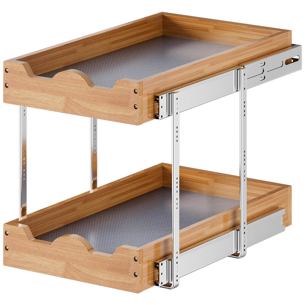 OCG 2 Tier Pull Out Drawers For Cabinets, Double Tier Slide out Wood Cabinet Organizer, Pull Out Shelves for Base Cabinet Organization in Kitchen, Pantry, Bathroom