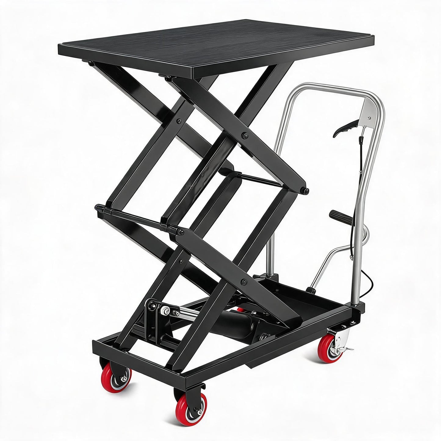 Garvee Hydraulic Lift Table Cart, 770 LBS Capacity 50 in Lifting Height, Double Scissor Lift Table with 4 Wheels and Non-Slip Pad for Material Handling and Transportation, Black