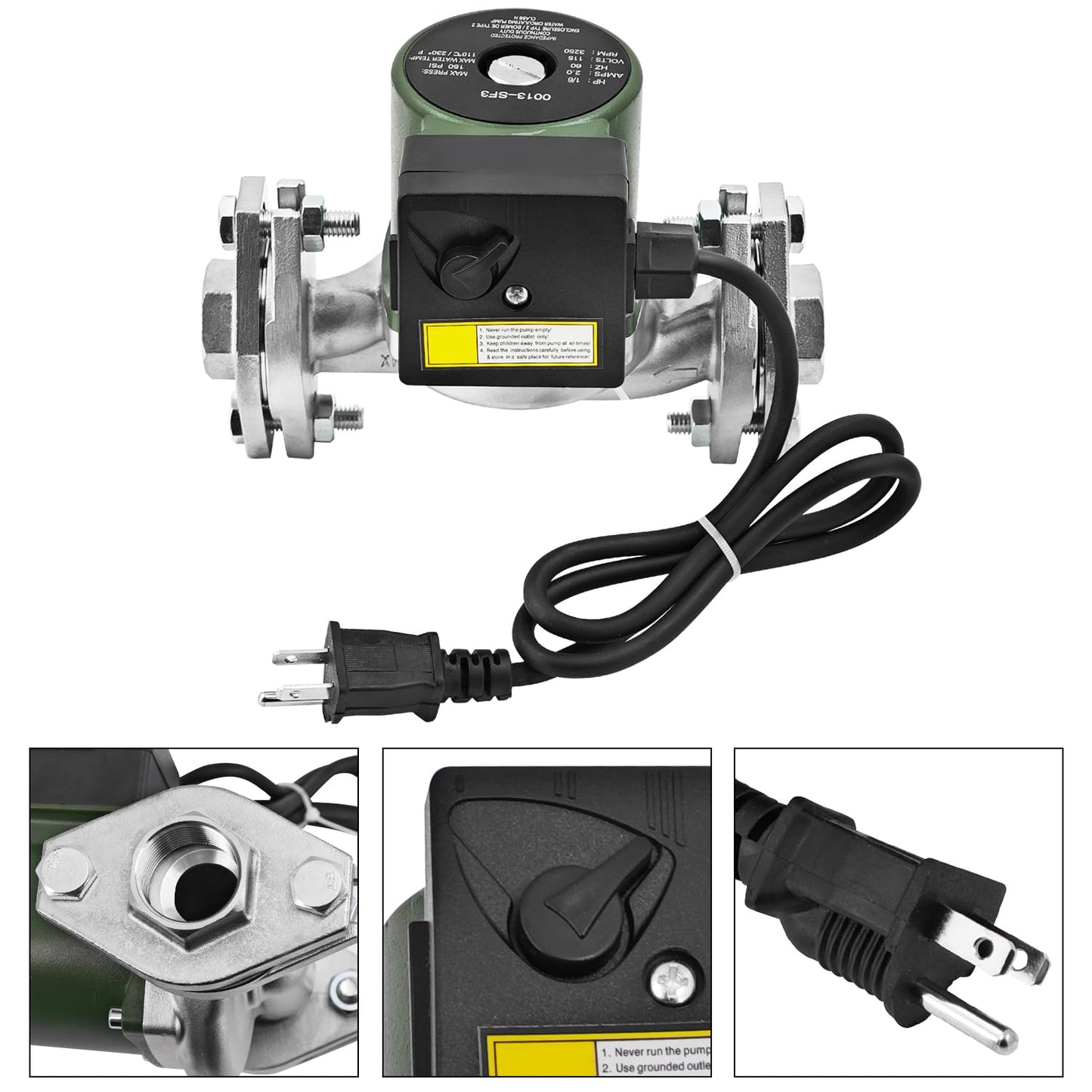 Beenhuco 0013-SF3 Stainless Steel 1/6 HP Circulator Pump 115V SS Circulator Pump with Rotated Flange Replacement for 0013-SF3