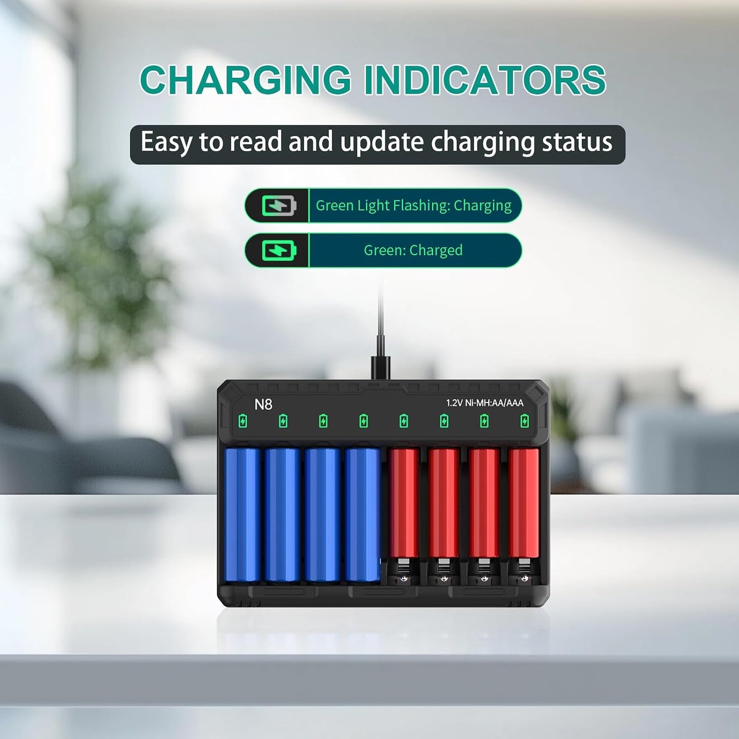 SEVENKA 8 5V 2A AA AAA Battery Charger, Bay Smart Charger for Ni-MH Ni-CD Rechargeable Batteries, Independent Control