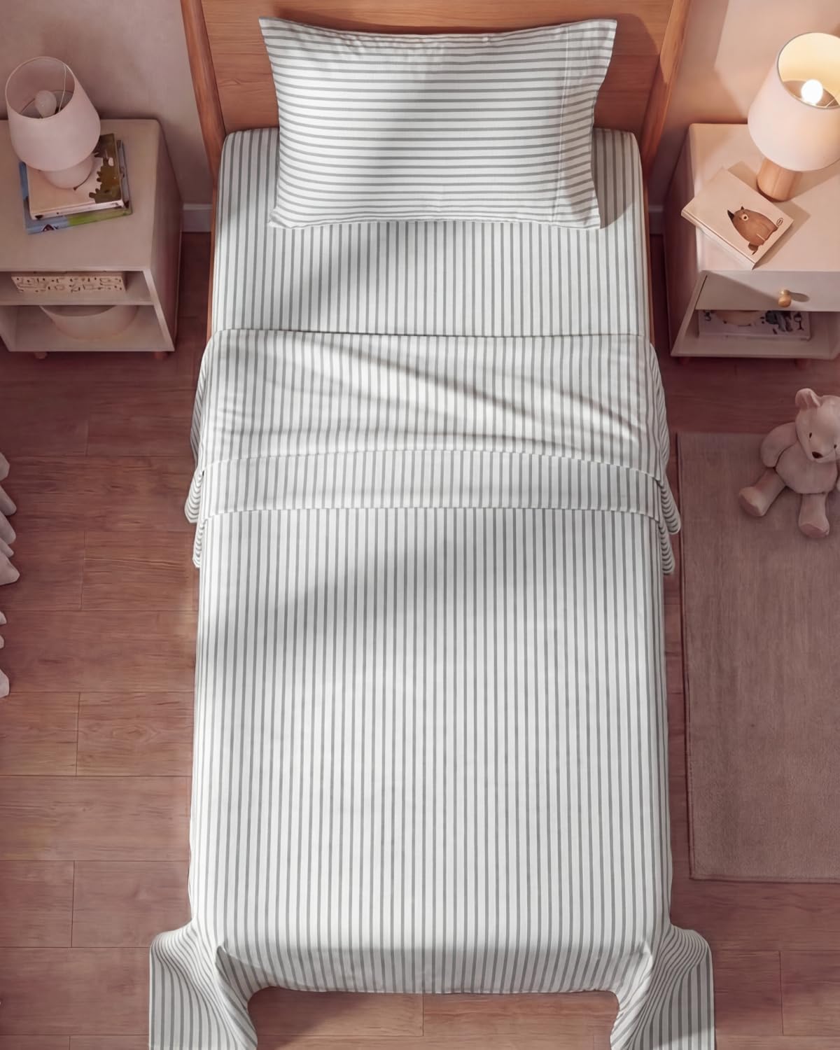 Skiennix Twin Size Sheet Set - Comfy, Breathable & Cooling Bedding - Luxury Hotel Quality - Grey Stripes