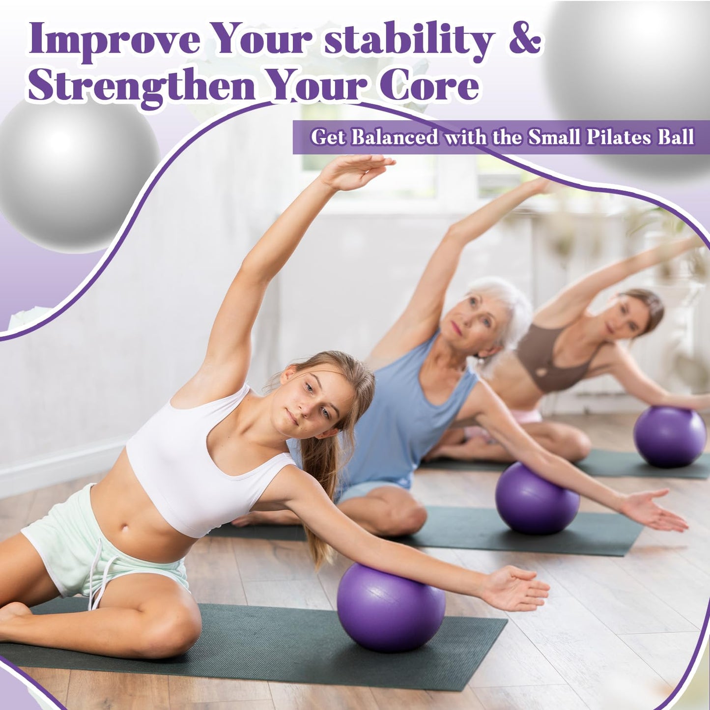 Sotiff 20 Pcs 9 Inch Pilates Ball Bulk Exercise Pilates Ball Mini Yoga Balls Therapy Core for Stability Barre Training Stretching Physical Posture Training Gym Workout with Inflation Tube(Purple)