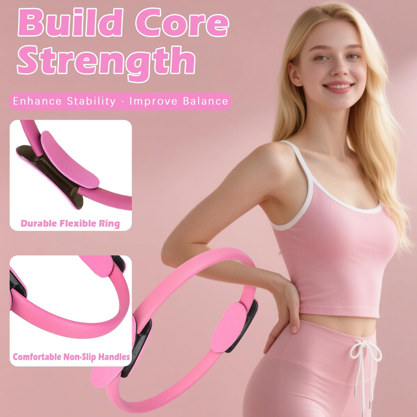 VIOXIA Pilates Kit for Home Workouts – Pilates Equipment Set with Ring, Ball, Resistance Bands, Pilates Accessories, Pilates Essentials Kit for Women, Pilates Sets for Home Exercise（Pink）