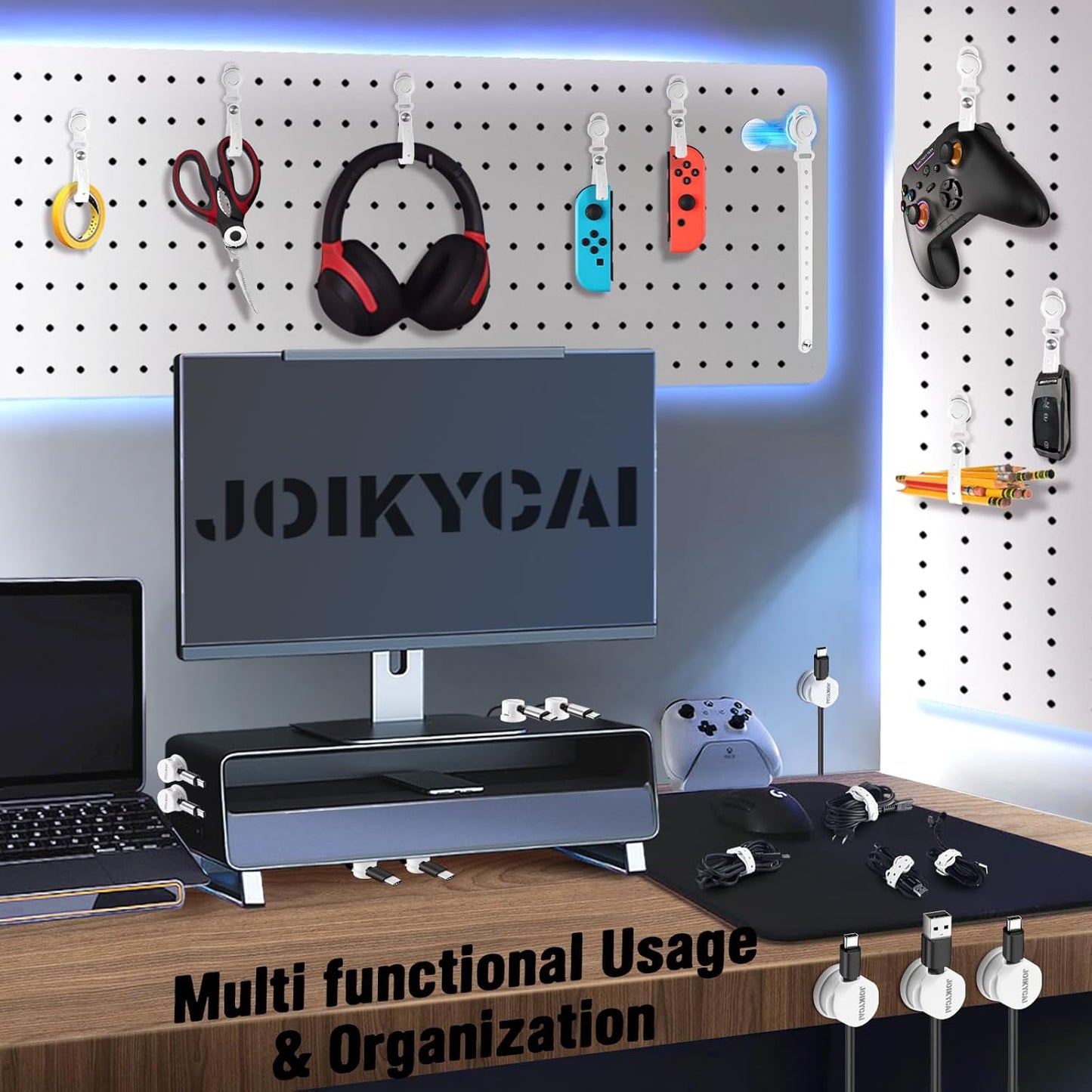 JOIKYCAI 6 5 Rotated Spring Desktop Cord Organizer Magnetic Cable Clip Tie Desk Cable Management Phone Charger Cord