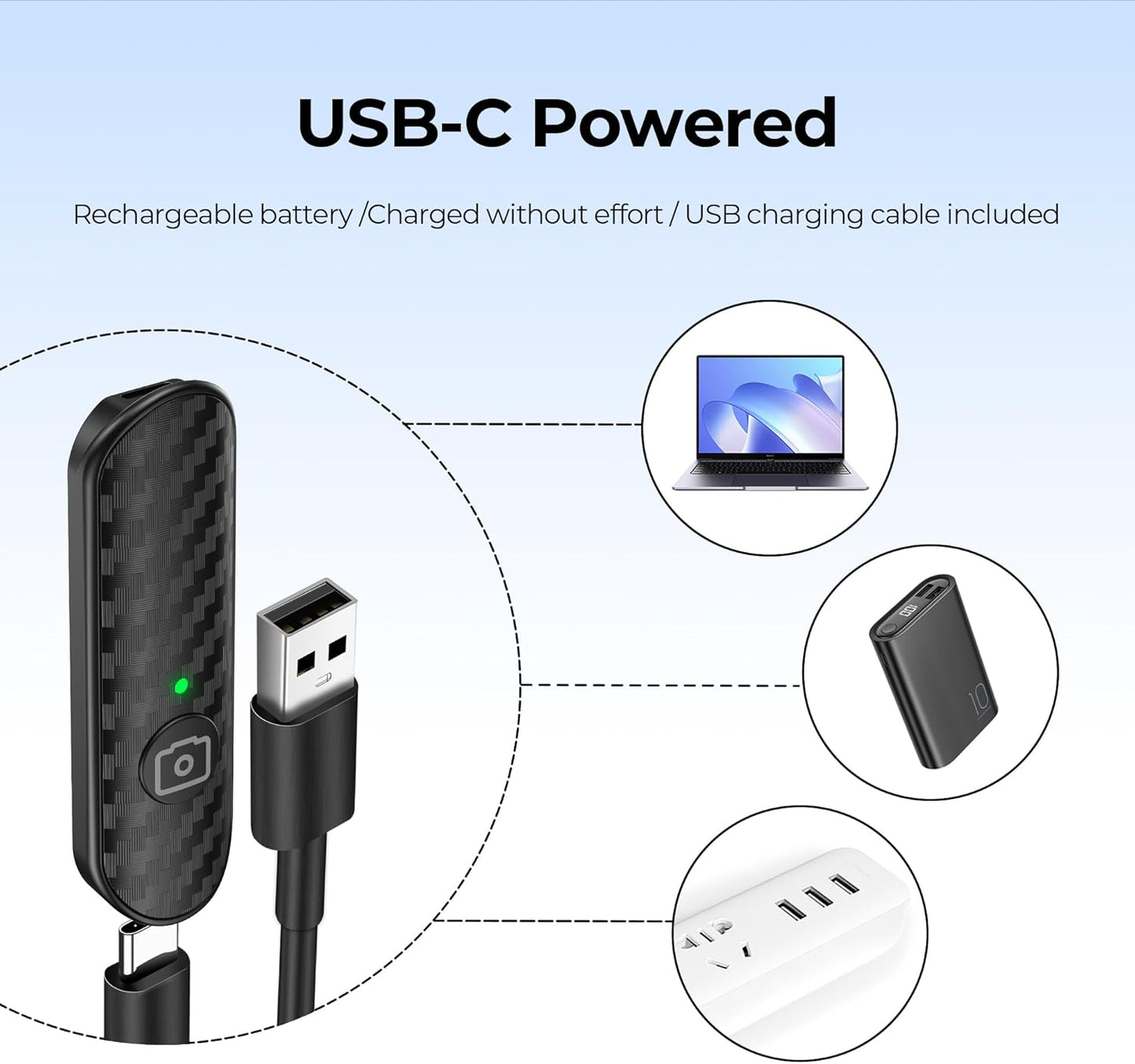 ATUMTEK 10m 5.0 Bluetooth Remote Shutter, Carbon Fiber Design, Rechargeable Camera Remote Control for iOS & Android