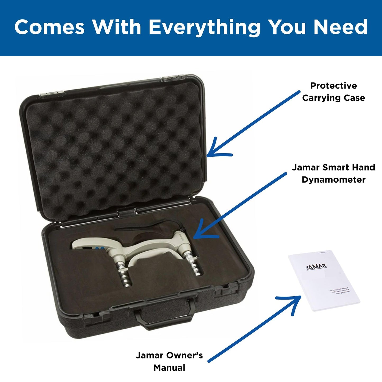 Jamar Smart Hand Dynamometer, Digital Lightweight Max Force Indicator to Measure Hand & Grip Strength, Cordless Device with Wireless Connection to Mobile App, Easy Squeeze Adjustable Evaluation Tool
