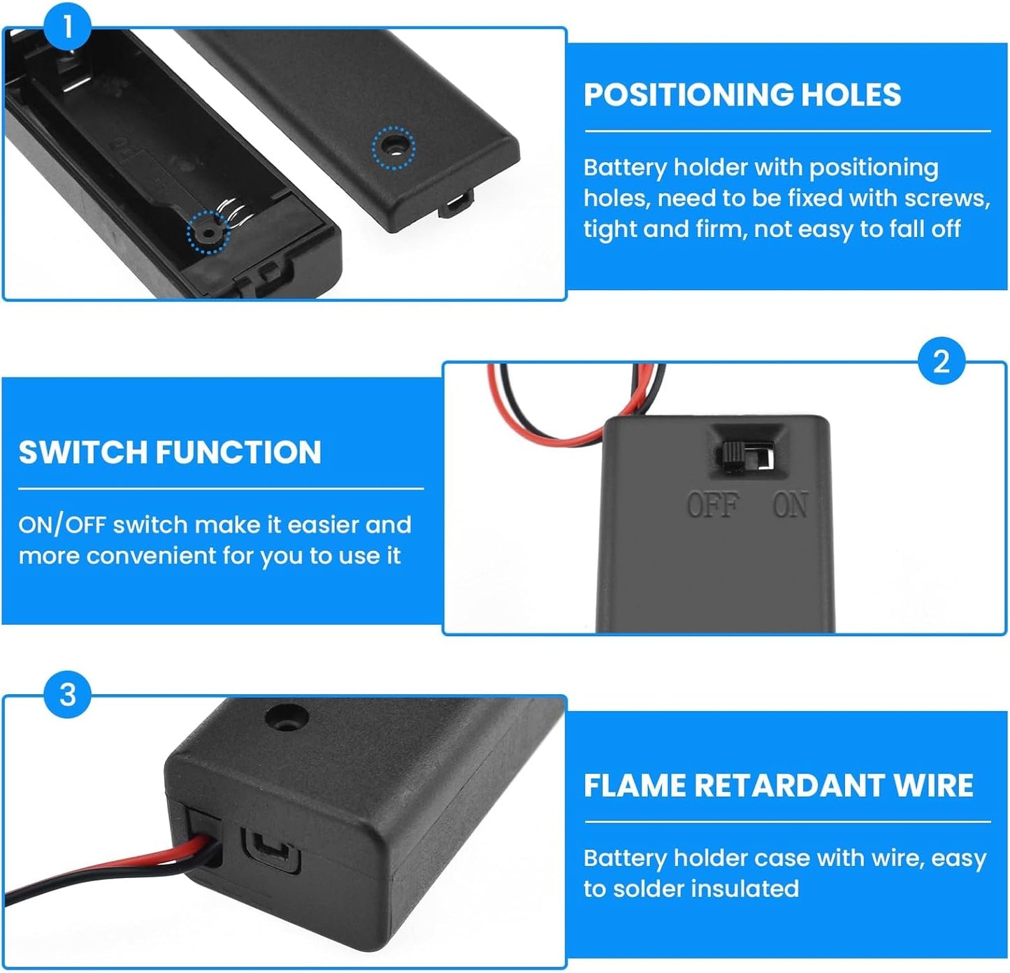 SDTC Tech 1 1.5V 1.5 1.5V 4 Packs x AA Battery Holder with Wires, Volt Battery Case Box with ON/Off Switch, Battery