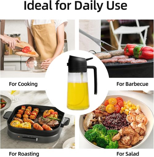 Aovdy Glass Olive Oil Sprayer - 2-in-1 Dispenser Bottle for Cooking & BBQ | 16oz Black