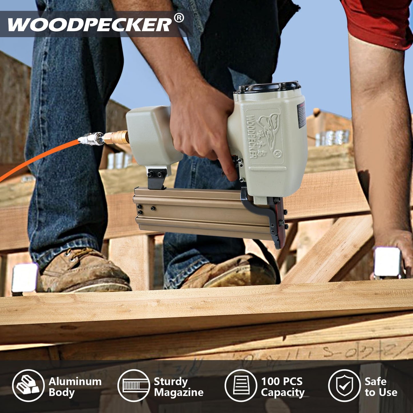 WOODPECKER ST64 Pneumatic Concrete T Nailer Kit with 1-1/2-Inch (38mm) T Nails × 800PCS
