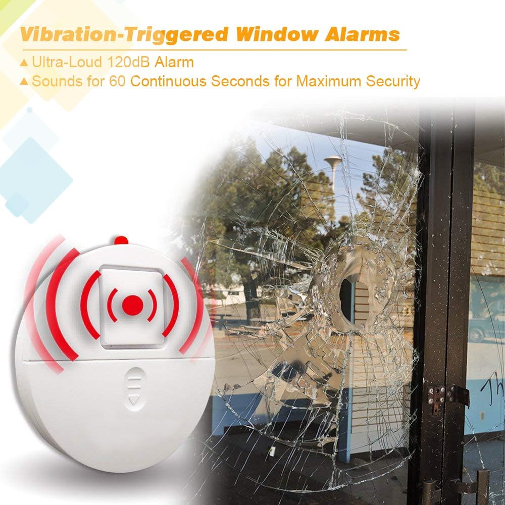 EVA LOGIK 4-Pack 120dB Window Alarm System - Ultra-Loud Alarms with Advanced Vibration Sensors - Window Security Alarms