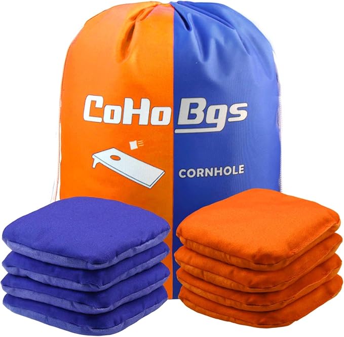 CoHoBgs Corn Hole Bags Set 8, Professional Cornhole Bags Dual-Sided Slick & Stick Resin Filled Suede and Duck Canvas Bean Bag for Cornhole Game Includes Carry Case
