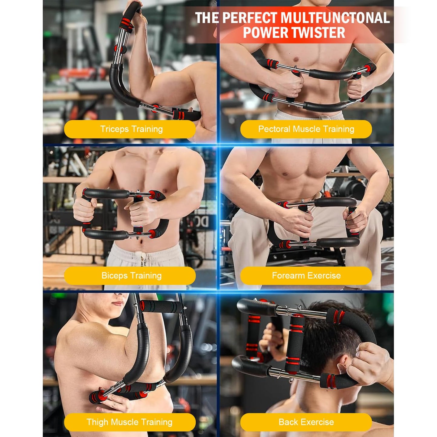 Latest-Gen Twister Arm Trainer, Adjustable Power Spring Workout Bar, Forearm Triceps Chest Exerciser Strengthener, Detachable Portable Home Fitness Equipment for Enhancing Upper Body Muscle