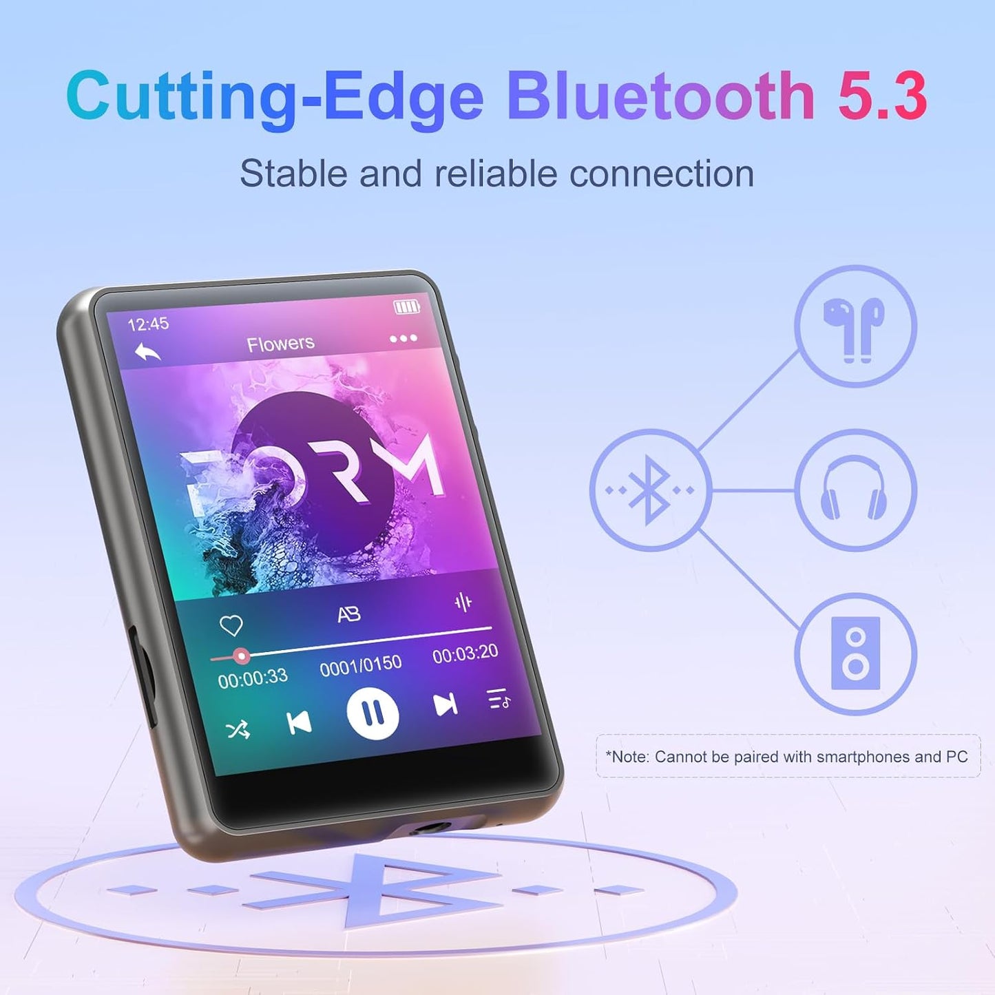 MECHEN 64GB MP3 5.3 2.4" 128GB. Player Bluetooth with Full Touch ScreenPortable Digital Music Player with SpeakerFM