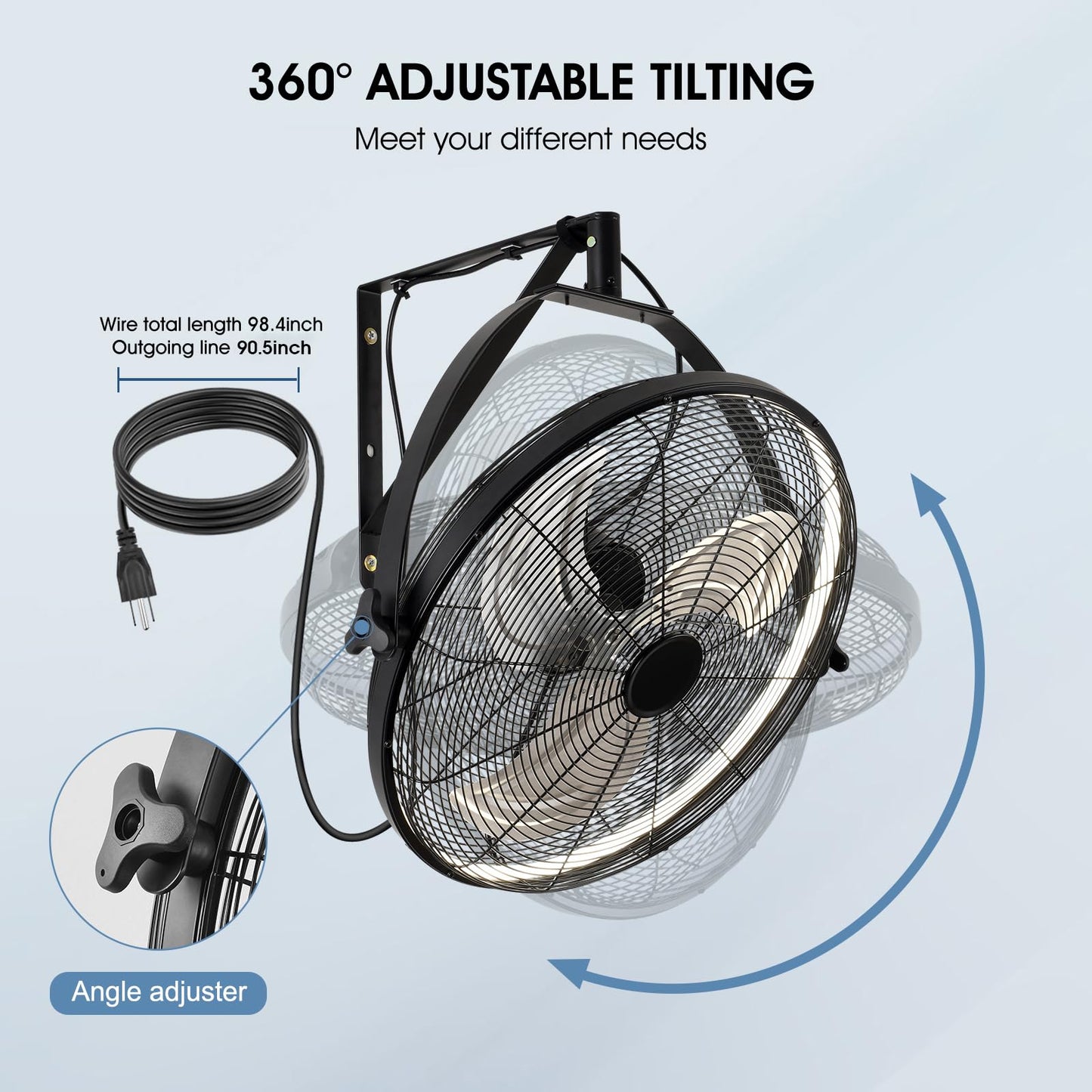 AHAWILL 20 Inch Wall Mount Fan with Lights,6-Speed High Velocity Wall Fan Dimmable Gazebo Fan,360°Adjustable Tilt Industrial Outdoor Fans for Patio,Garage,Workshop,Commercial,Black