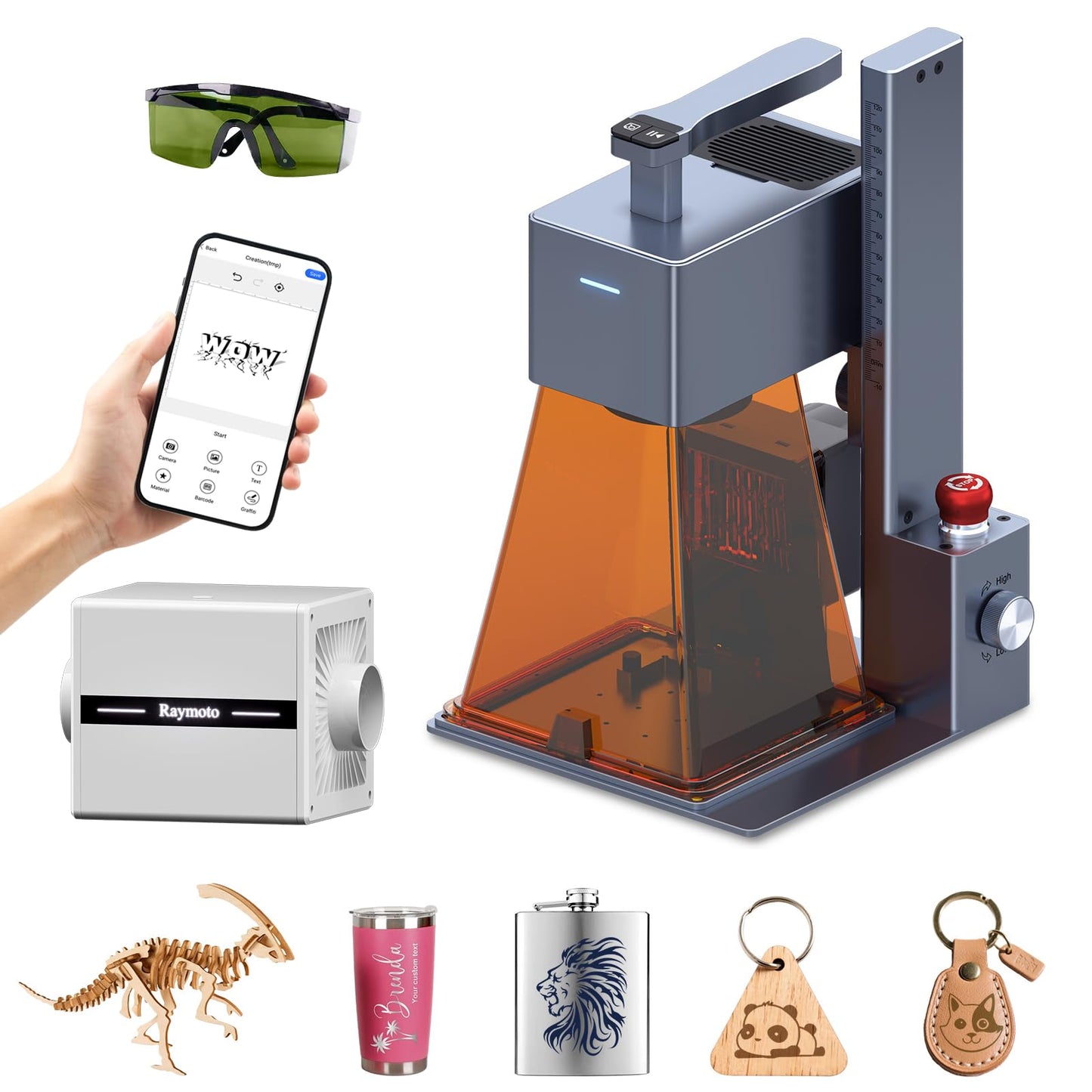 Raymoto R1 Pro 20W Portable Laser Engraver for DIY, Personalized Gifts & Small Business – High-Speed Laser Engraving Machine with Safety Cover, Multi-Material & Easy Setup, 20000mW