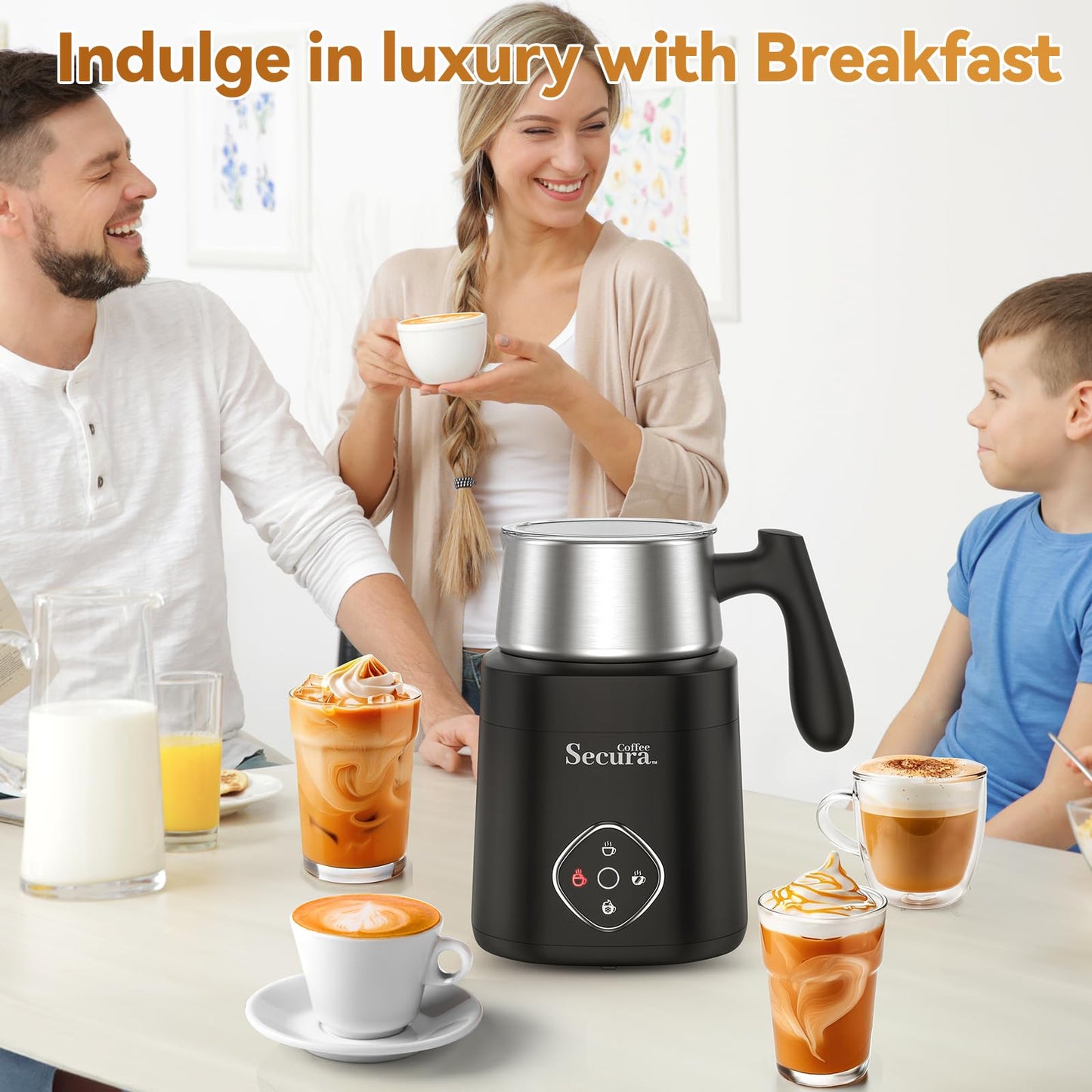 Secura 4-in-1 Electric Milk Frother and Steamer, 13.5oz with Detachable Dishwasher-Safe Stainless Steel Jug – Hot and Cold Foam Maker, Milk Warmer for Coffee, Lattes, Hot Chocolate - Induction Heating