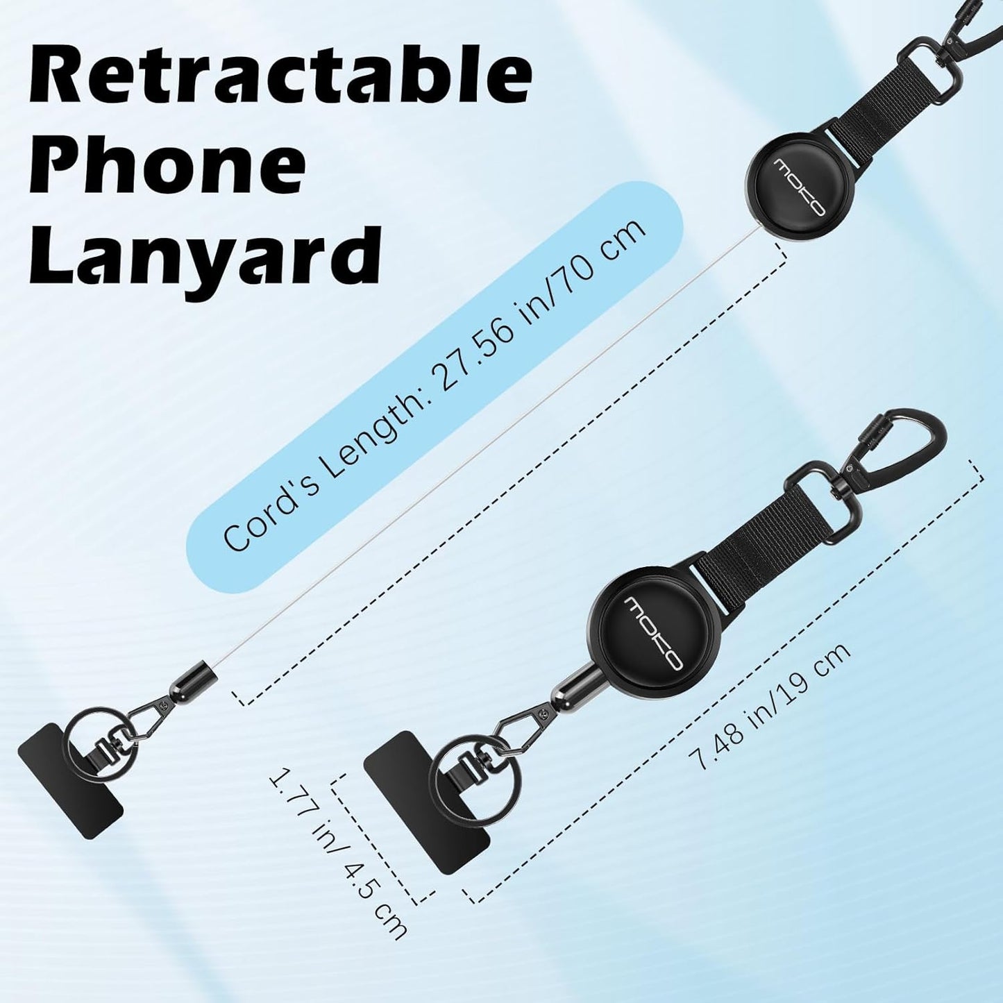 360 MoKo Anti-theft Phone Tether, Phone Lanyard & Keychain Retractable Steel Line Cellphone Strap with Locking