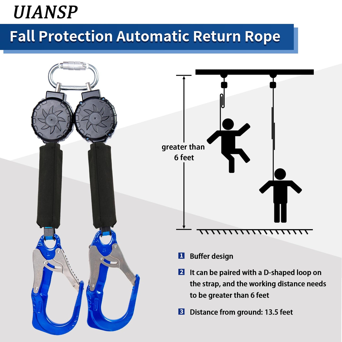 UIANSP 6ft Self Retracting Lifeline Retractable Fall Arrest Construction Roofing/Fall Protection Retractable Safety Lanyard External Shock Absorber Fall Arrest Safety