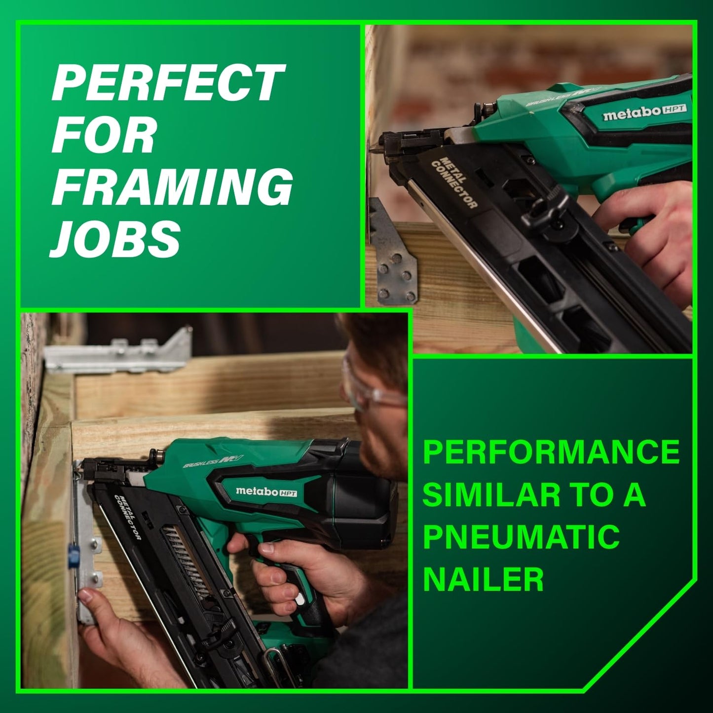 Metabo HPT 36V MultiVolt Cordless Metal Connector Nailer, Power Tool MultiVolt 36V 2.5 Ah Li-ion battery, Pro Tools Innovation Award Winner, Drives 1-1/2" to 2-1/2" Nails, 900 per Charge, NR3665DA