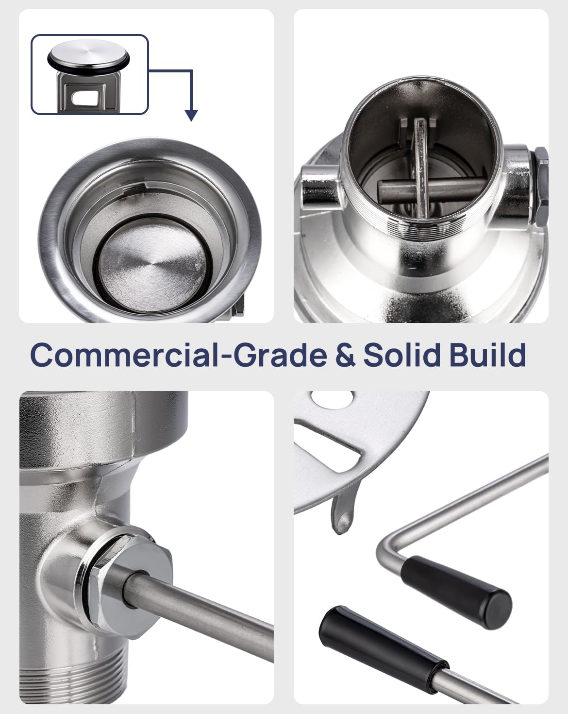 3-Pack of Commercial Sink Drains(Without Overflow Inlet) + 1-Pack Installation Tool