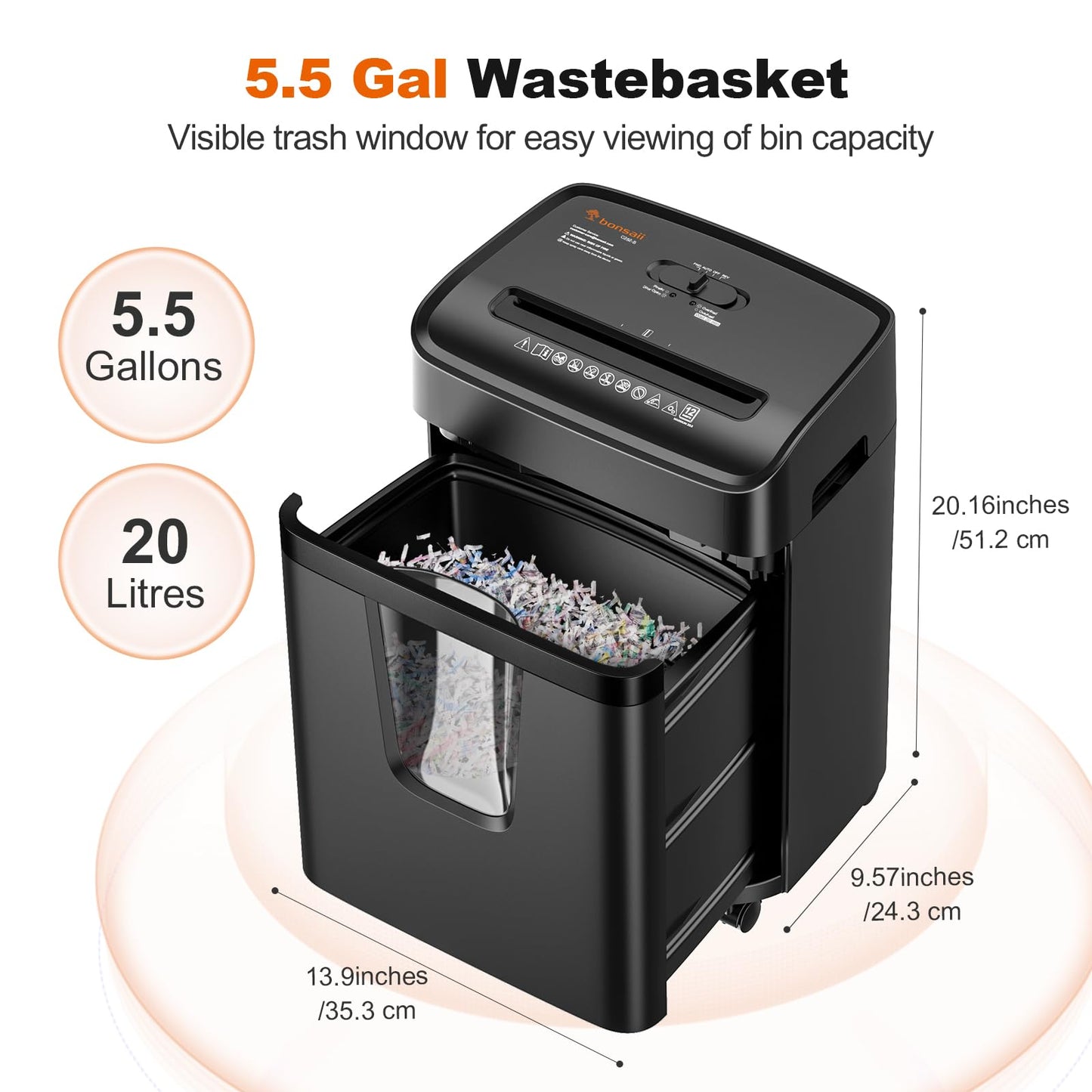 Bonsaii 12-Sheet Micro-Cut Paper Shredders for Home Office, Heavy Duty Document Shredder with 5.5 Gallon Pullout Bin for CD/Credit Card/Staple, 30 Mins Continuous Run Time, P-4 High Security