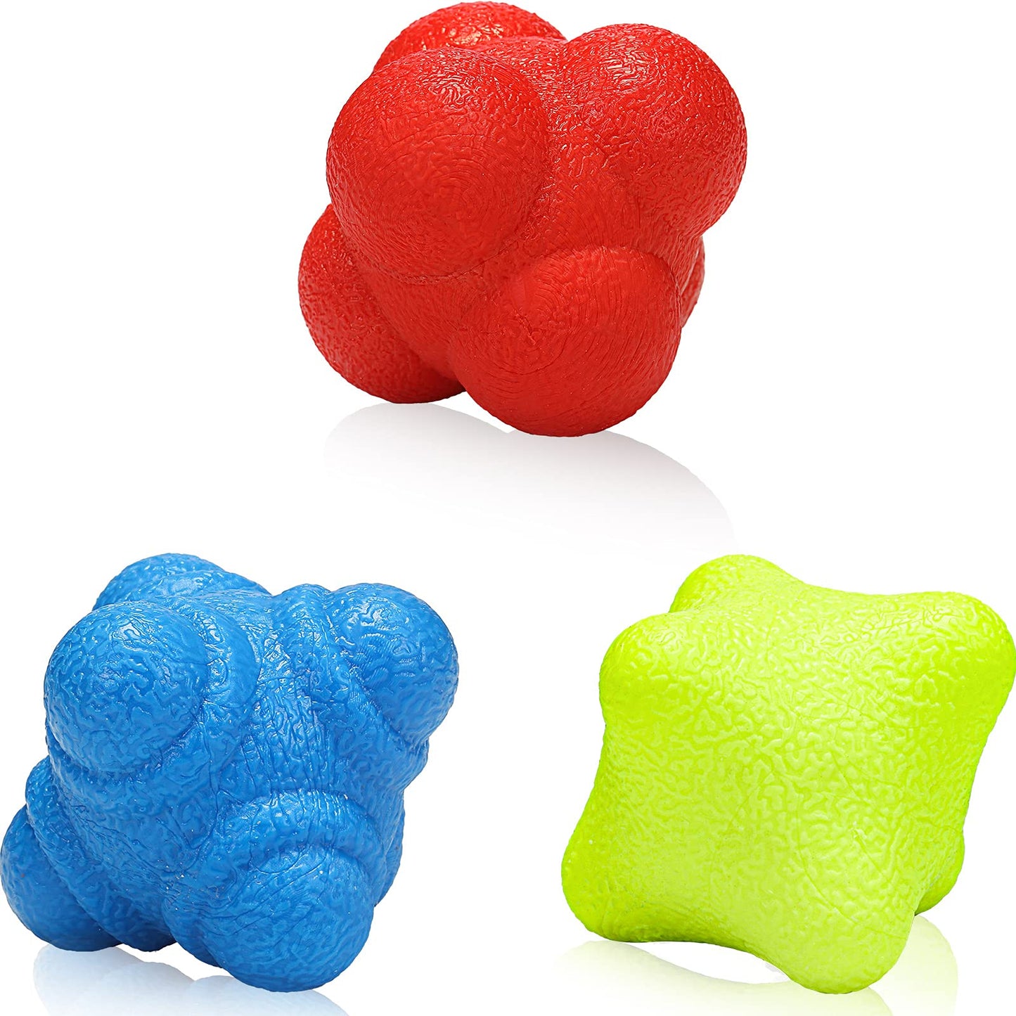 3 Pcs Reaction Ball Rubber Reflex Ball for Hand Eye Coordination Training Bounce Reaction Balls Different Level Reaction Training Ball for Agility Training Equipment Reflex Speed, Blue, Red, Yellow