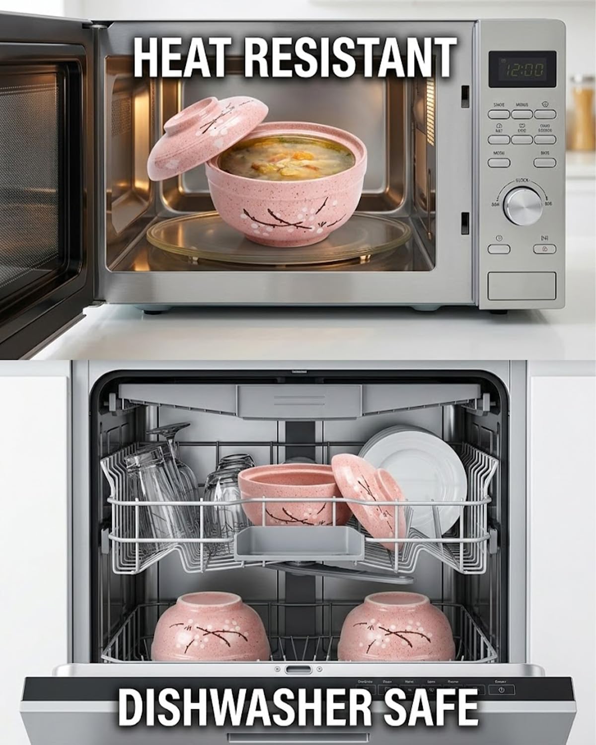 Zitonyang Ceramic Ramen Bowl, 2 Pack 27 Oz Ramen Bowl With Lid Japanese Soup Bowls With Lid Korean Soup Bowls For Noodles, Porridge, Rice, Dishwasher Safe (Pink, Griege)
