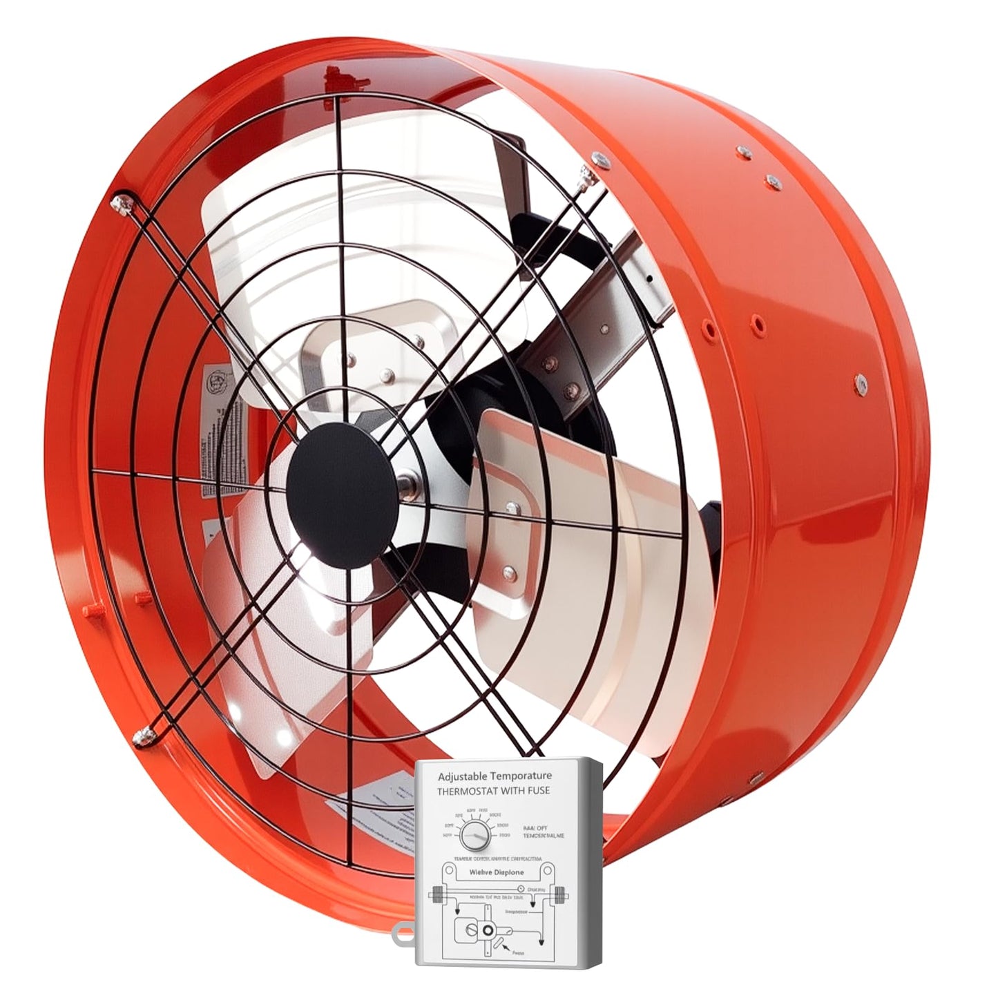 Faazy Professional Grade Attic Fan for Gable Vents | Power Attic Ventilator, 120V 60-Hz Motor and 15-Inch Blade | Quiet Home Attic Fan 1650 CFM, Adjustable Thermostat(Orange)