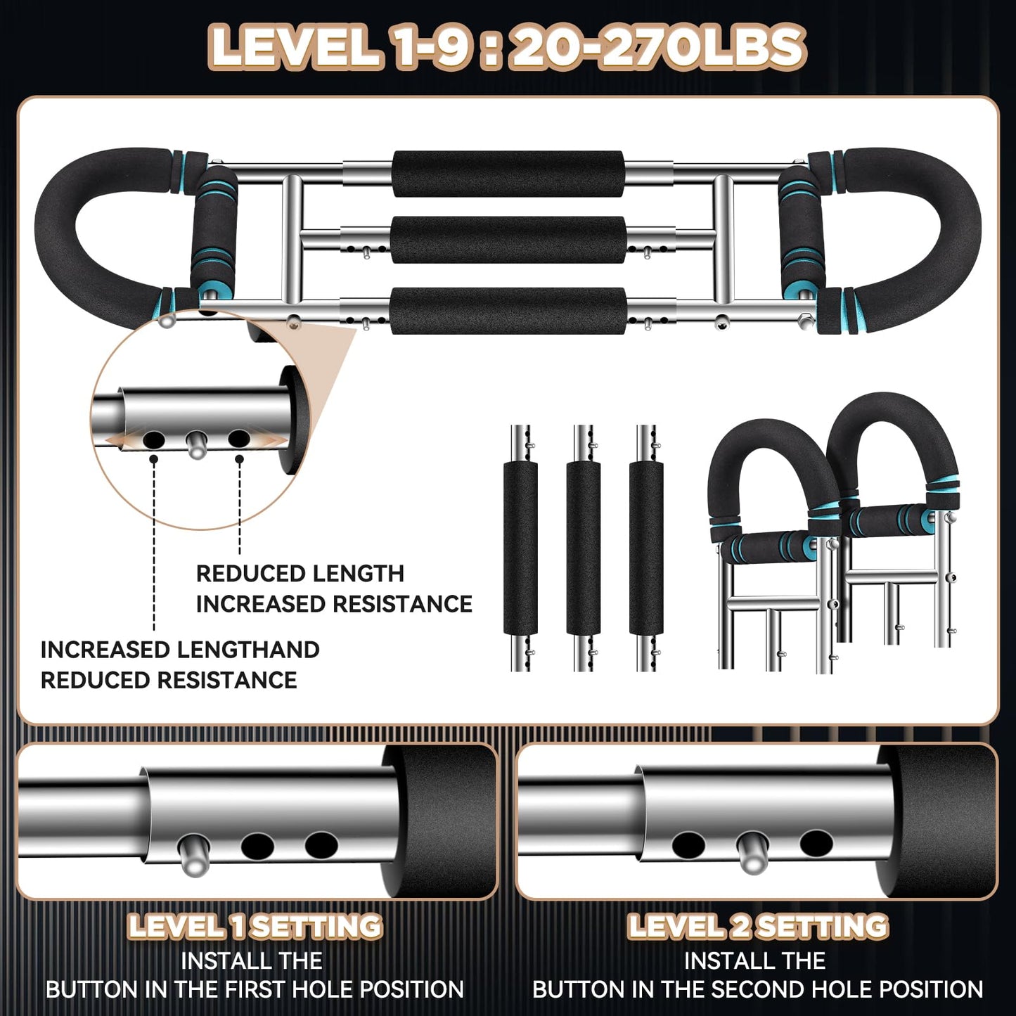 Laapee Twister Arm Trainer, 9-Level Adjustable 20-270lbs Chest Workout Equipment with Grip Strength Trainer, Arm Trainer for Men Women, Home Gym Arm Exerciser to Build Biceps, Chest & Grip Strength