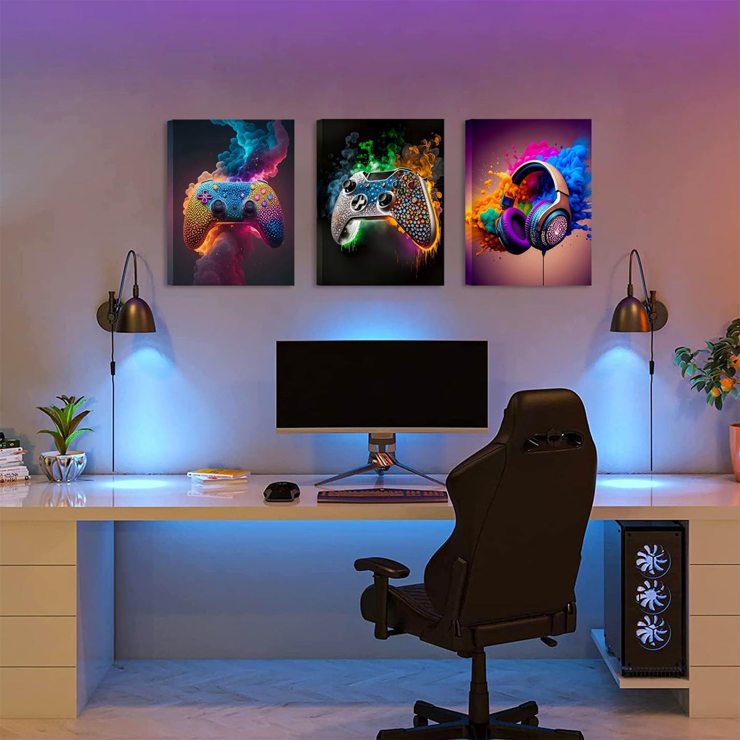 SEHSUVC Gaming Room Canvas Wall Art - Set of 3 Framed Game Posters for Boys' Bedrooms | 12x16 In