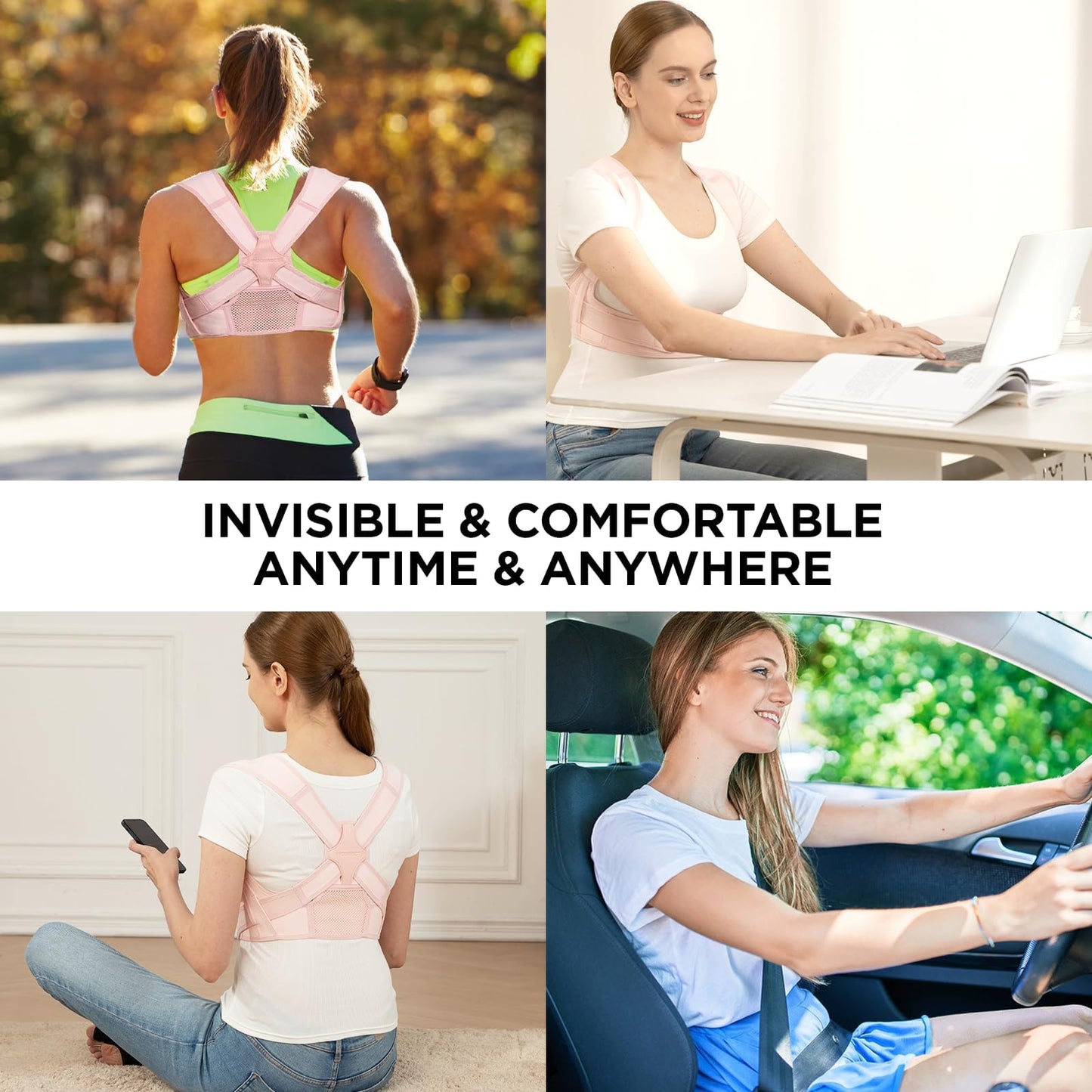 Vicorrect Posture Corrector for Women and Men: Adjustable Brace Straps for Upper Back Pain Relief and Shoulder Support (Pink, M/L)